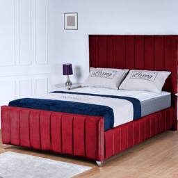 UK Bed Furniture Milano Slatted Base Upholstered Bed with 48 Inch Headboard in Maroon - Size: Super King
