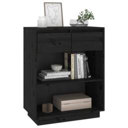 Berkfield Home Console Cabinet Black 60x34x75 cm Solid Wood Pine - Size: 60 x 34 x 75 cm - thumbnail 4