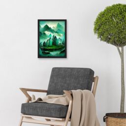 Artery8 Mystical New Age Crystal Jade Green Landscape Painting Artwork Framed Wall Art Print A4 in Black - thumbnail 2