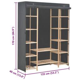 Berkfield Home Wardrobe Grey 135x40x170 cm Fabric - Size: 135 x 40 x 170 cm - thumbnail 6