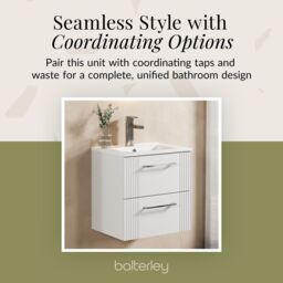 Balterley Wall Hung 2 Drawers Vanity Unit - Minimalist Basin 500mm, Satin White - thumbnail 7