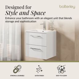 Balterley Wall Hung 2 Drawers Vanity Unit - Minimalist Basin 500mm, Satin White - thumbnail 2