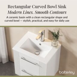 Balterley Wall Hung 2 Drawers Vanity Unit - Minimalist Basin 500mm, Satin White - thumbnail 4