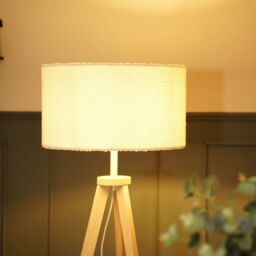 ValueLights Morrigan Natural Wood Tripod Floor Lamp with Cream Boucle Drum Shade - thumbnail 3
