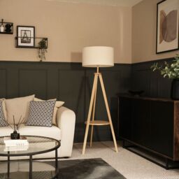 ValueLights Morrigan Natural Wood Tripod Floor Lamp with Cream Boucle Drum Shade - thumbnail 4