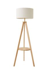ValueLights Morrigan Natural Wood Tripod Floor Lamp with Cream Boucle Drum Shade - thumbnail 6