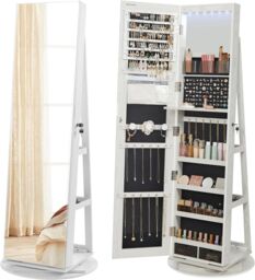 SONGMICS LED Swivel Mirror Jewellery Cabinet with Lockable Storage in Black - thumbnail 9