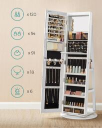 SONGMICS LED Swivel Mirror Jewellery Cabinet with Lockable Storage in Black - thumbnail 4