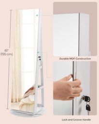 SONGMICS LED Swivel Mirror Jewellery Cabinet with Lockable Storage in Black - thumbnail 7