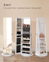 SONGMICS LED Swivel Mirror Jewellery Cabinet with Lockable Storage in Black - thumbnail 3