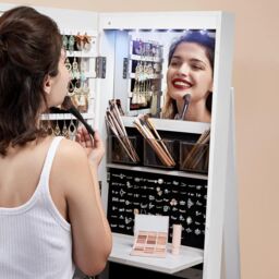 SONGMICS LED Swivel Mirror Jewellery Cabinet with Lockable Storage in Black - thumbnail 8