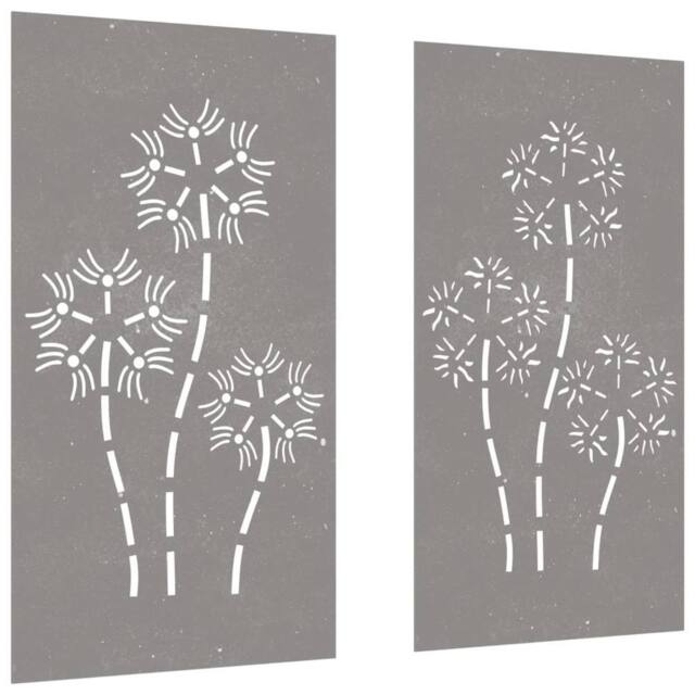 Berkfield Home Garden Wall Decorations 2pcs 105x55cm Corten Steel Flower Design in Brown - Size: 105x55 cm - image 1