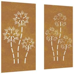Berkfield Home Garden Wall Decorations 2pcs 105x55cm Corten Steel Flower Design in Brown - Size: 105x55 cm - thumbnail 3