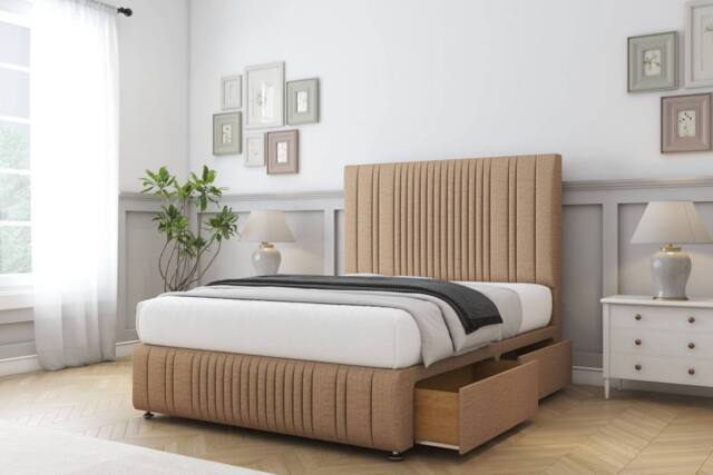 "Comfort Beds The Foxy Dumfries Divan Base 4 Drawers - 26"" Headboard-Footboard in Light Brown - Size: King" - image 1