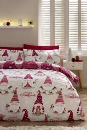Catherine Lansfield Christmas Gonks Reversible Duvet Cover Set in Plum - Size: Double - thumbnail 1