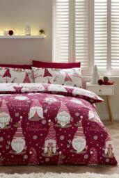 Catherine Lansfield Christmas Gonks Reversible Duvet Cover Set in Plum - Size: Double - thumbnail 2