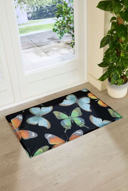 Artsy Mats Watercolour Butterfly Indoor Outdoor Doormat in Black - Size: 90 cm x 60 cm - image 1