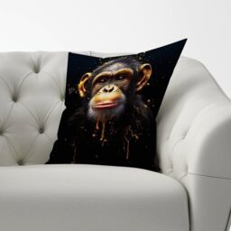 Warren Reed - Designer Splashart Cheeky Chimp Face Cushions in Orange - Size: 60 cm x 60 cm - thumbnail 2