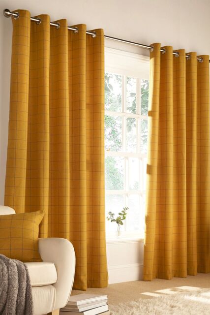 Furn Ellis Windowpane Check Eyelet Curtains in Yellow - Size: 229 cm width x 229 cm drop - image 1