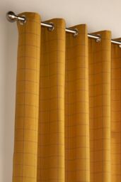 Furn Ellis Windowpane Check Eyelet Curtains in Yellow - Size: 229 cm width x 229 cm drop - thumbnail 2