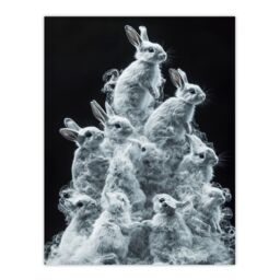 "Artery8 Pile Bundle of Cute Bunnies Smoke Effect Wall Art Print in White - Size: W12"" x H16""" - thumbnail 1