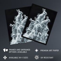 "Artery8 Pile Bundle of Cute Bunnies Smoke Effect Wall Art Print in White - Size: W12"" x H16""" - thumbnail 2