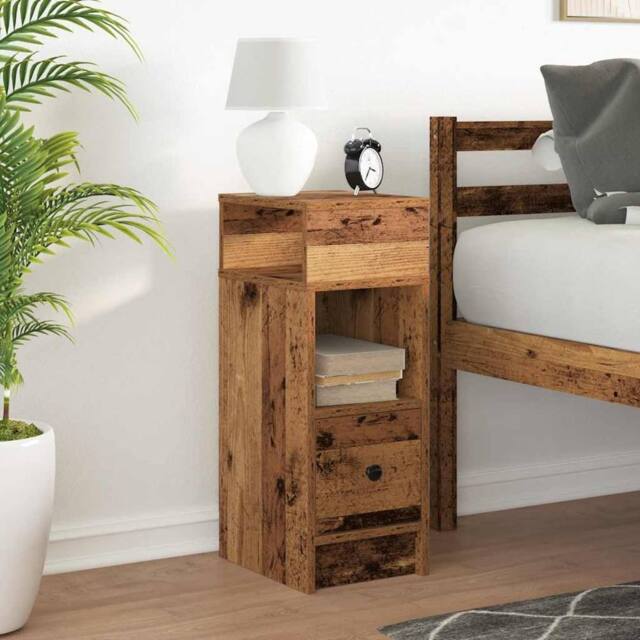 Berkfield Home Durable Bedside Cabinet with Drawer Old Wood 25x31x66 cm in Brown - Size: 25 x 31 x 66 cm - image 1