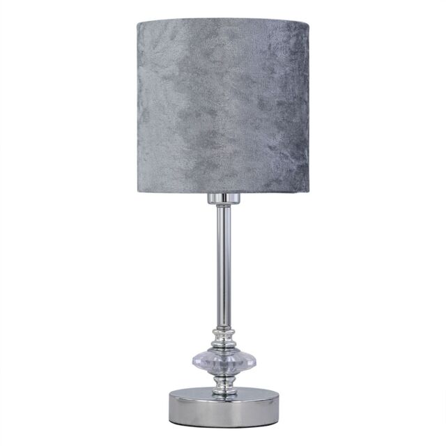 First Choice Lighting Chrome Jewelled Table Lamp with Grey Crushed Velvet Shade in Silver - image 1