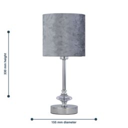First Choice Lighting Chrome Jewelled Table Lamp with Grey Crushed Velvet Shade in Silver - thumbnail 6