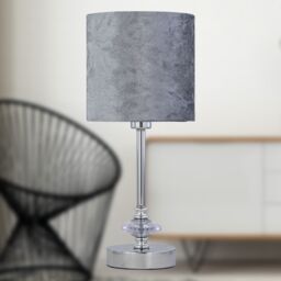 First Choice Lighting Chrome Jewelled Table Lamp with Grey Crushed Velvet Shade in Silver - thumbnail 5