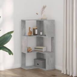 Berkfield Home Corner Bookcase 3-Tier Concrete Grey 50x50x102 cm Engineered Wood - Size: 50 x 50 x 102 cm - thumbnail 3