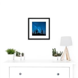 Artery8 BLM Night Sky Sonoran Desert Arizona Cactus Silhouettes 8X8 Inch Square Wooden Framed Wall Art Print Picture with Mount in Black - thumbnail 2