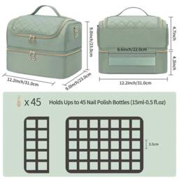VOGREX Green Double Layer Portable Nail Polish Storage Bag Carry Case - thumbnail 2