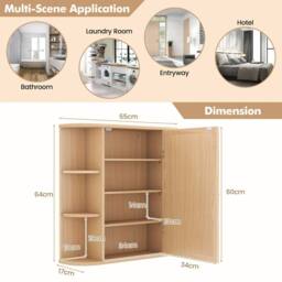 Costway 3-Tier Mirrored Bathroom Cabinet Wall Mount Storage Cabinet W/ Shelves in Natural - thumbnail 2