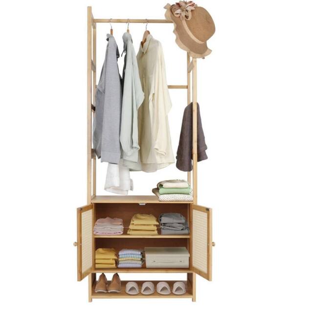 Havendro Heavy Duty Bamboo Coat Rack Shoe Shelf Corner in Brown - image 1