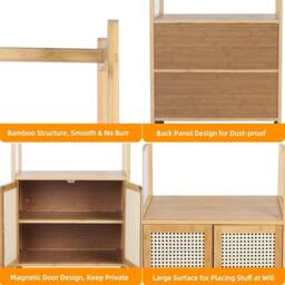Havendro Heavy Duty Bamboo Coat Rack Shoe Shelf Corner in Brown - thumbnail 3