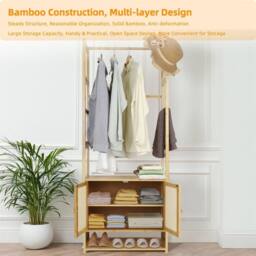 Havendro Heavy Duty Bamboo Coat Rack Shoe Shelf Corner in Brown - thumbnail 4