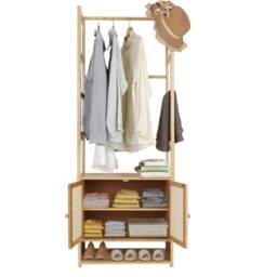 Havendro Heavy Duty Bamboo Coat Rack Shoe Shelf Corner in Brown - thumbnail 1