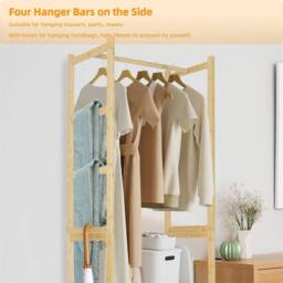 Havendro Heavy Duty Bamboo Coat Rack Shoe Shelf Corner in Brown - thumbnail 5
