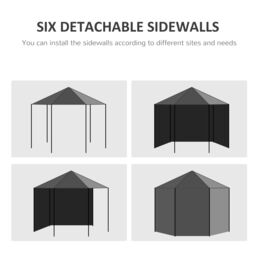 OUTSUNNY 3.9m Outdoor Gazebo Canopy Party Tent with 6 Removable Side Walls in Black - thumbnail 6