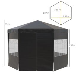OUTSUNNY 3.9m Outdoor Gazebo Canopy Party Tent with 6 Removable Side Walls in Black - thumbnail 3