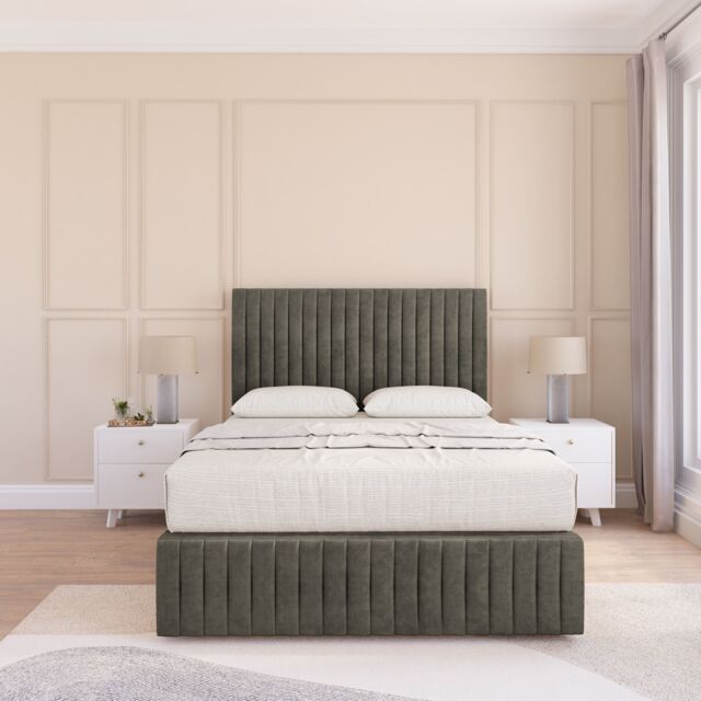 "Sloomy Madison Dumfries Bed Set, No Drawers Mattress & 54"" Headboard in Dark Grey - Size: Double" - image 1