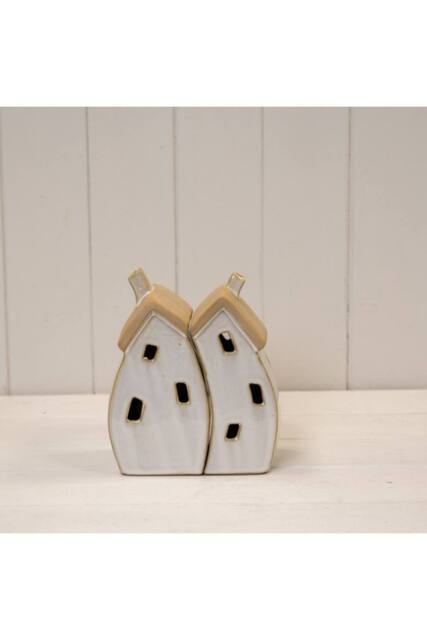 KDMD Glazed Ceramic Twin House Ornament - 16mm in Light Sand - image 1