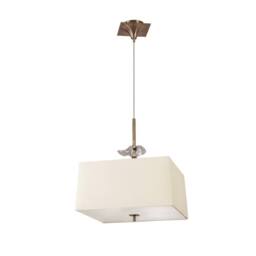 Netlighting Akira Square Pendant 4 Light E27 Antique Brass With Cream Shade