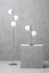 Orsina Chrome Floor Lamp With White Glass Shades, Sleek Metal Frame With Sturdy Base, Modern Floor Lighting in Silver - thumbnail 5