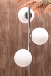 Orsina Chrome Floor Lamp With White Glass Shades, Sleek Metal Frame With Sturdy Base, Modern Floor Lighting in Silver - thumbnail 2