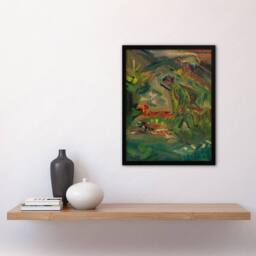 "Artery8 Walking Hunter Huntsman With Dogs Kubincan Framed Wall Art Print in Green - Size: W12"" x H16""" - thumbnail 4