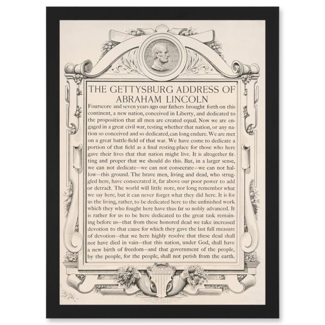 Artery8 Gettysburg Address Abraham Lincoln USA President A4 Artwork Framed Wall Art Print in Black - image 1