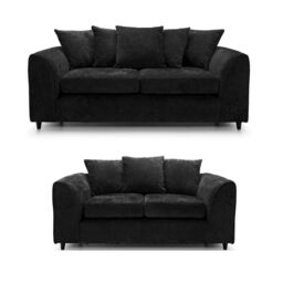 LUXURY LIFE Dylan Chenille Fabric Sofa Set in Black