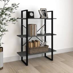 Berkfield Home 3-Tier Book Cabinet Grey 80x30x105 cm Solid Pine Wood - Size: 80 x 30 x 105 cm - thumbnail 2